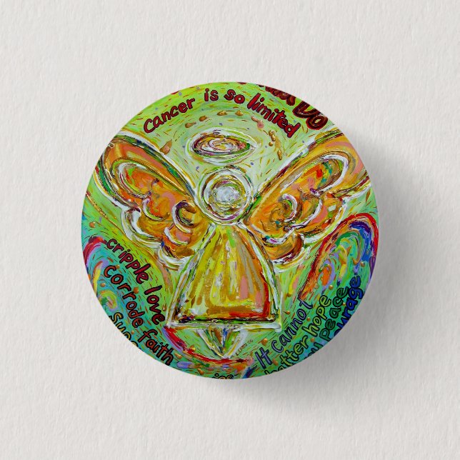 Rainbow Cancer Angel Painting Pins or Buttons (Front)