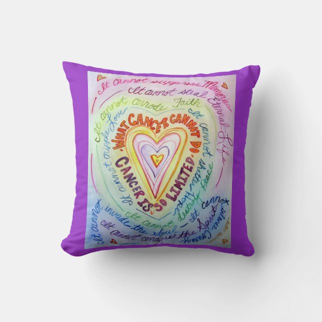 Rainbow Cancer Heart Decorative Throw Pillow (Front)