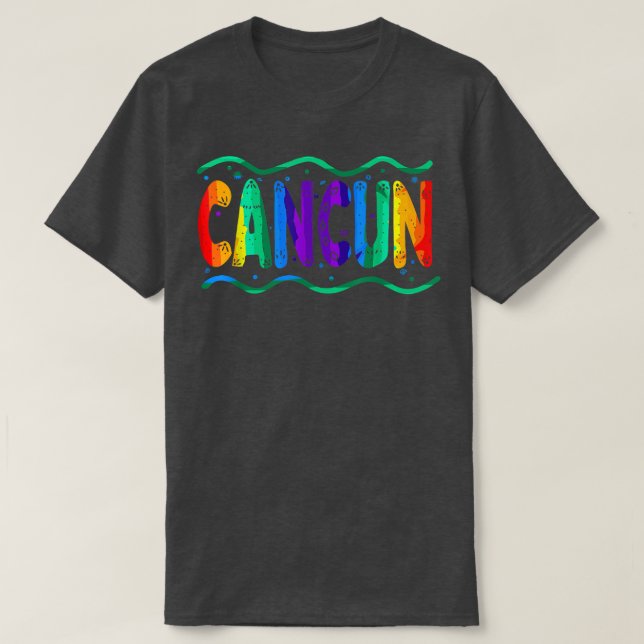 Rainbow Cancun Meico Typography Ocean Waves  T-Shirt (Design Front)
