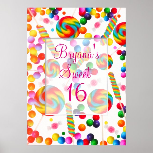Rainbow Candy Candyland Birthday Party Banner Poster (Front)