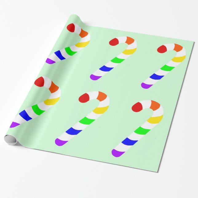 Rainbow Candy Cane Christmas Wrapping Paper (Unrolled)
