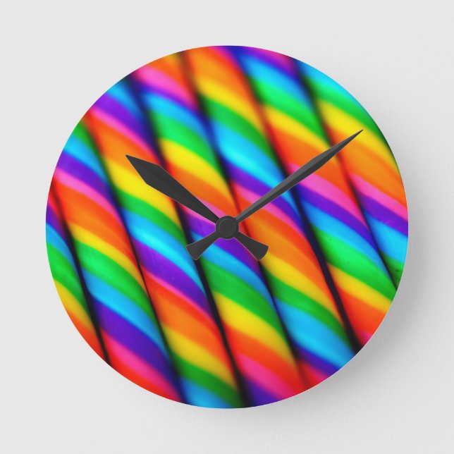Rainbow Candy Cane Round Clock (Front)