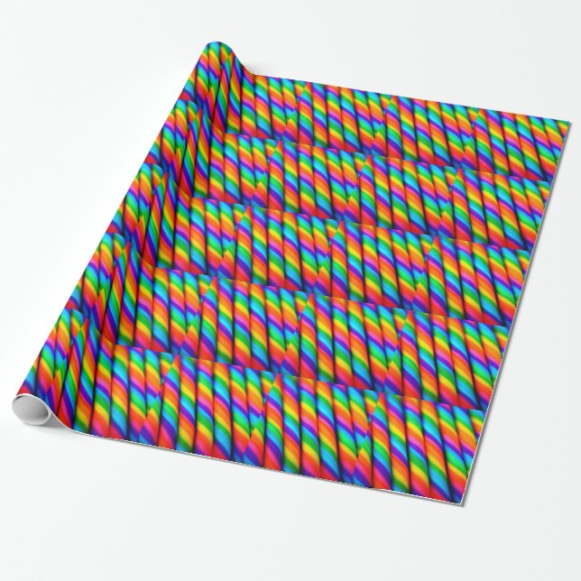 Rainbow Candy Cane Wrapping Paper (Unrolled)