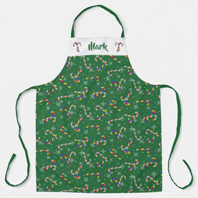 Rainbow Candy Canes Christmas Apron (Front)