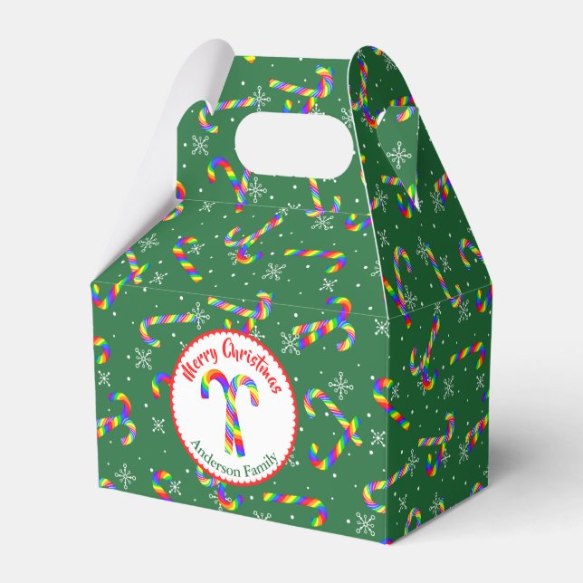 Rainbow Candy Canes Christmas Favour Box (Front Side)