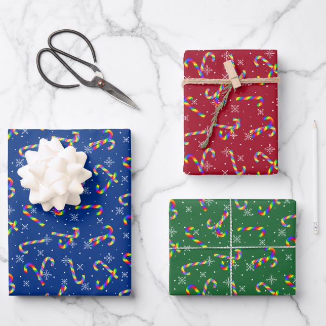 Rainbow Candy Canes Christmas Wrapping Paper Sheet (Front)