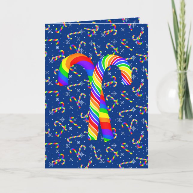 Rainbow Candy Canes Pride Christmas  Holiday Card (Front)