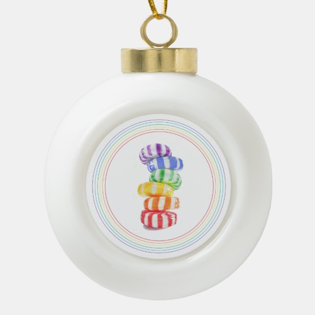 RAINBOW CANDY Ceramic Ball Ornament (Front)