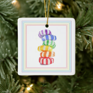RAINBOW CANDY Ceramic Square Ornament