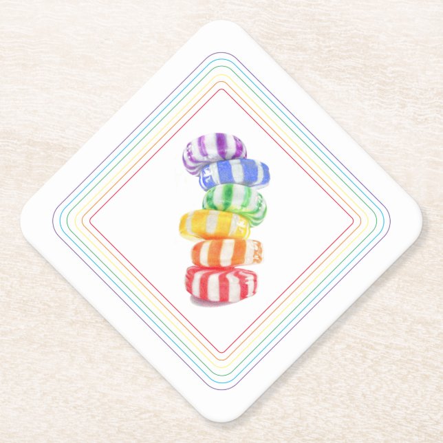 RAINBOW CANDY Diamond Paper Coasters (Front)