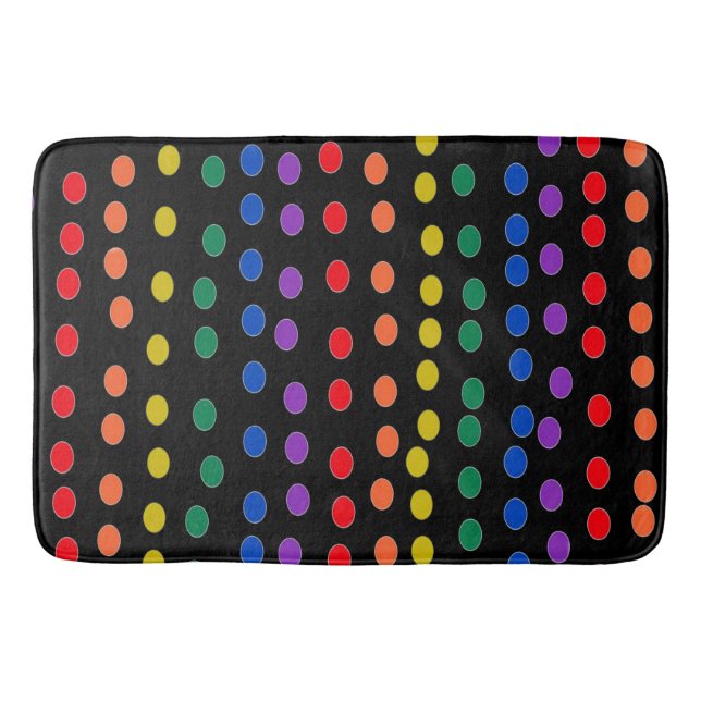 Rainbow Candy Dots on Black  Bath Mat (Front)