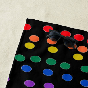 Rainbow Candy Dots on Black Beach Towel