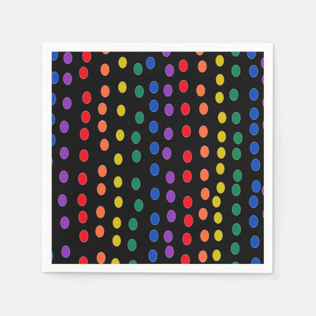 Rainbow Candy Dots on Black Napkin (Front)