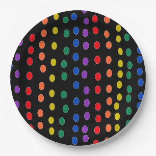 Rainbow Candy Dots on Black Paper Plate