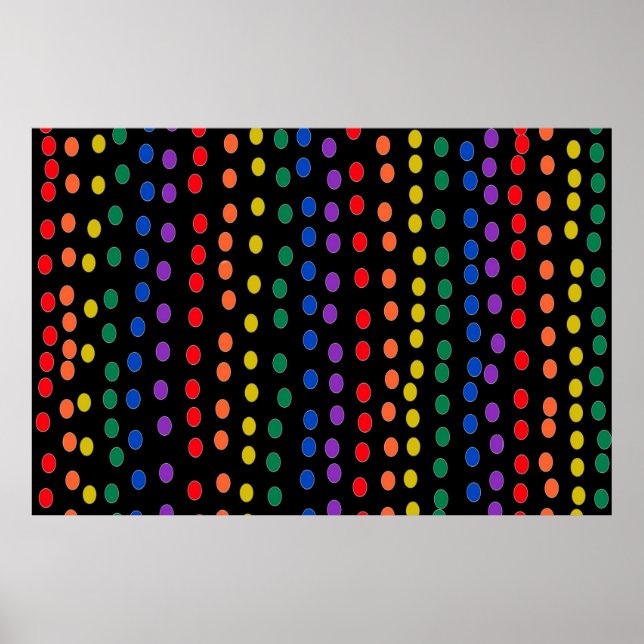 Rainbow Candy Dots on Black  Poster (Front)