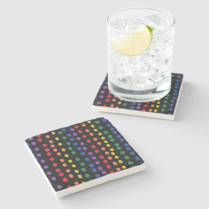 Rainbow Candy Dots on Black Stone Coaster