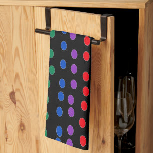 Rainbow Candy Dots on Black  Tea Towel