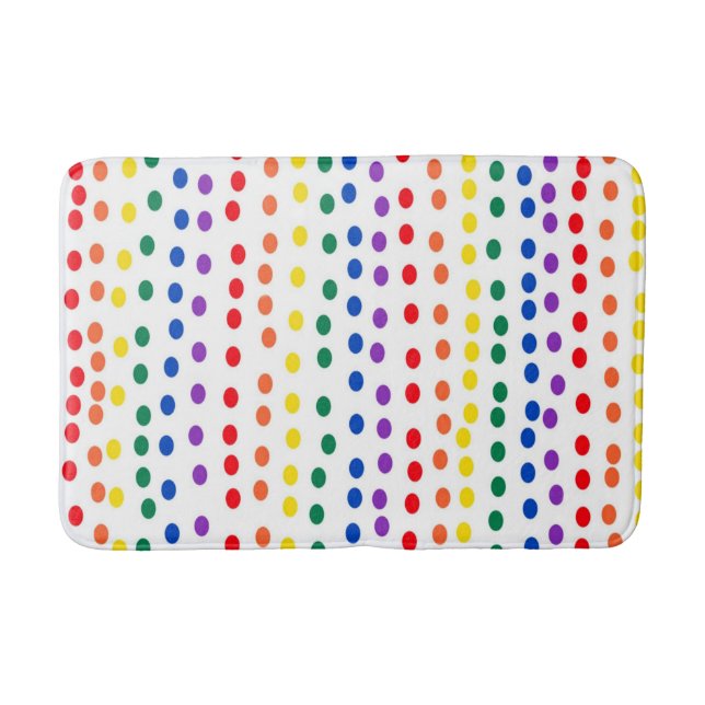 Rainbow Candy Dots on White  Bath Mat (Front)
