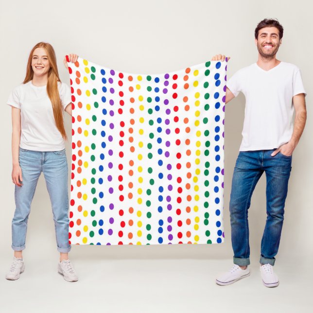 Rainbow Candy Dots on White Fleece Blanket (In Situ)