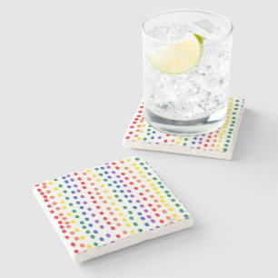 Rainbow Candy Dots on White Stone Coaster