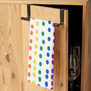Rainbow Candy Dots on White  Tea Towel