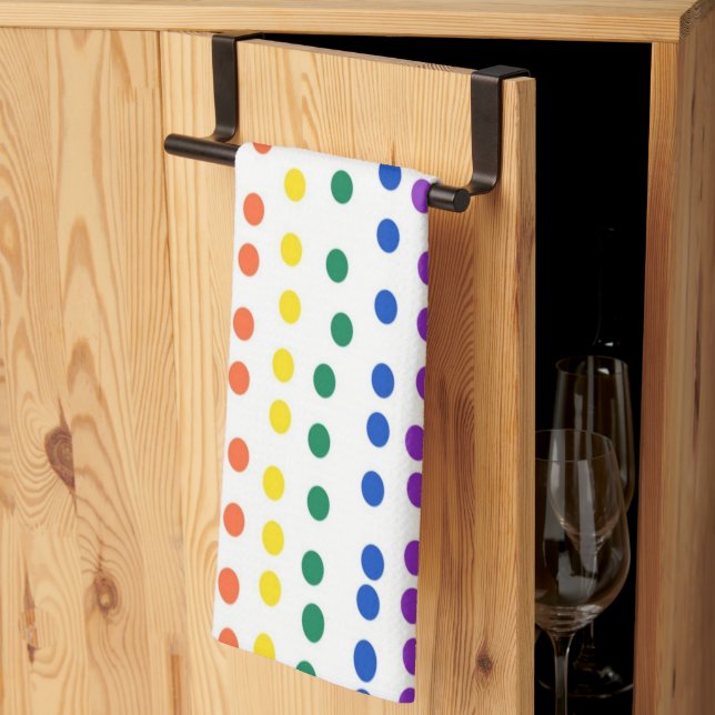 Rainbow Candy Dots on White  Tea Towel (Thirds Fold)