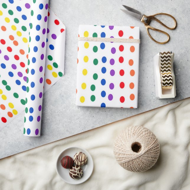 Rainbow Candy Dots on White  Wrapping Paper (Crafts)
