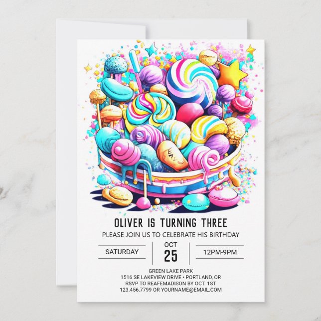 Rainbow Candy Editable Birthday Invitation (Front)