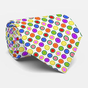 Rainbow Candy Polka Dots on White, Happy Colourful Tie