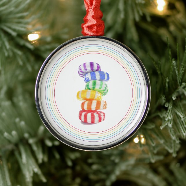 RAINBOW CANDY Premium Round Ornament (Tree)