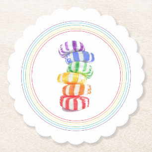 RAINBOW CANDY Scalloped Round Paper Coasters