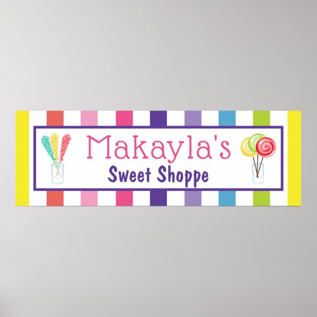 Rainbow Candy Sweet Shoppe Custom Name Birthday Poster (Front)
