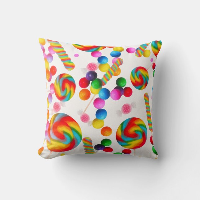Rainbow Candy Sweets Candyland Lollipops Colourful Cushion (Front)