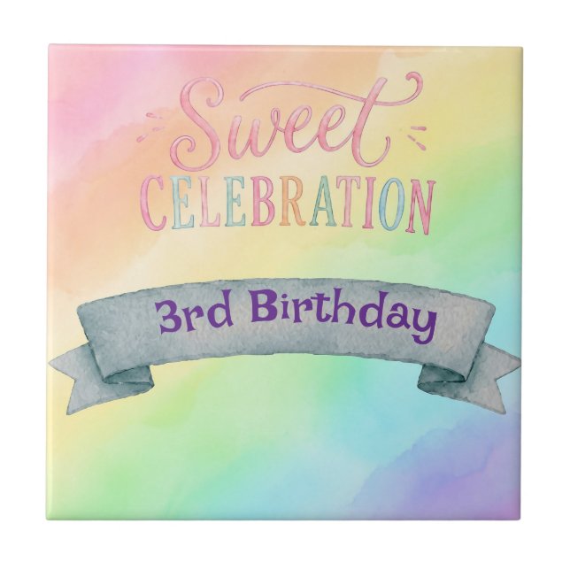 Rainbow Candyland Birthday Ceramic Tile (Front)