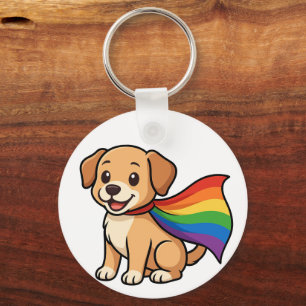 Rainbow Cape Puppy – LGBTQ++ Pride Design Key Ring