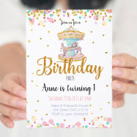 Rainbow Carousel Birthday Invitation