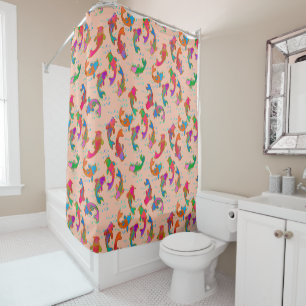 Rainbow Carp Dancing in the Rain Light Coral Shower Curtain