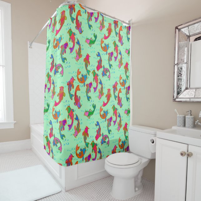 Rainbow Carp Dancing in the Rain Shower Curtain (In Situ)