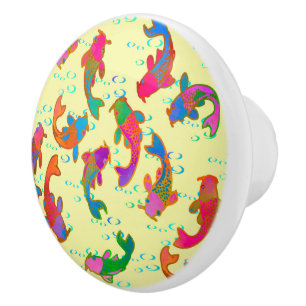 Rainbow Carp Dancing in the Rain Sunshine Yellow Ceramic Knob