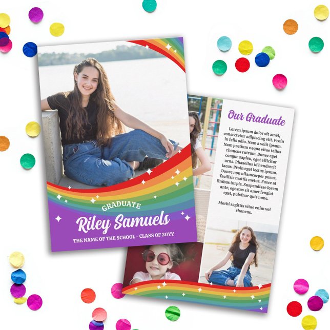 Rainbow Cartoon Sparkles 5 Photos Graduation Announcement (Creator Uploaded)