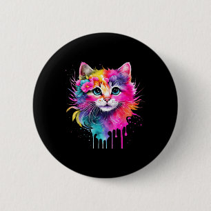 Rainbow Cat A Watercolor Paint Colourful Flowers C 6 Cm Round Badge