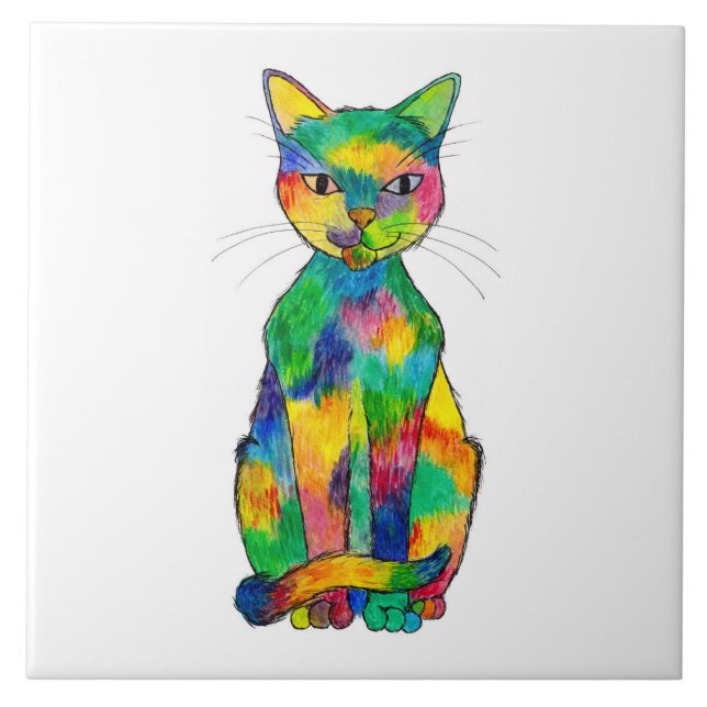 Rainbow Cat Ceramic Tile (Front)
