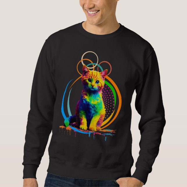 Rainbow Cat - Colourful and Fun Cat Art  Sweatshirt (Front)