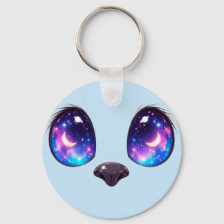 Rainbow Cat Eyes Kawaii Cat Face Illustration Key Ring