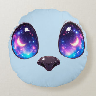 Rainbow Cat Eyes Kawaii Cat Face Illustration Round Cushion