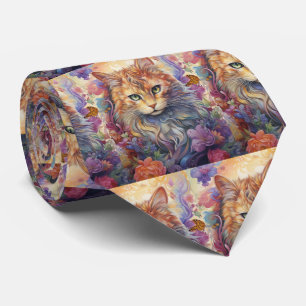 Rainbow Cat Flowers Butterfly Boho Tie