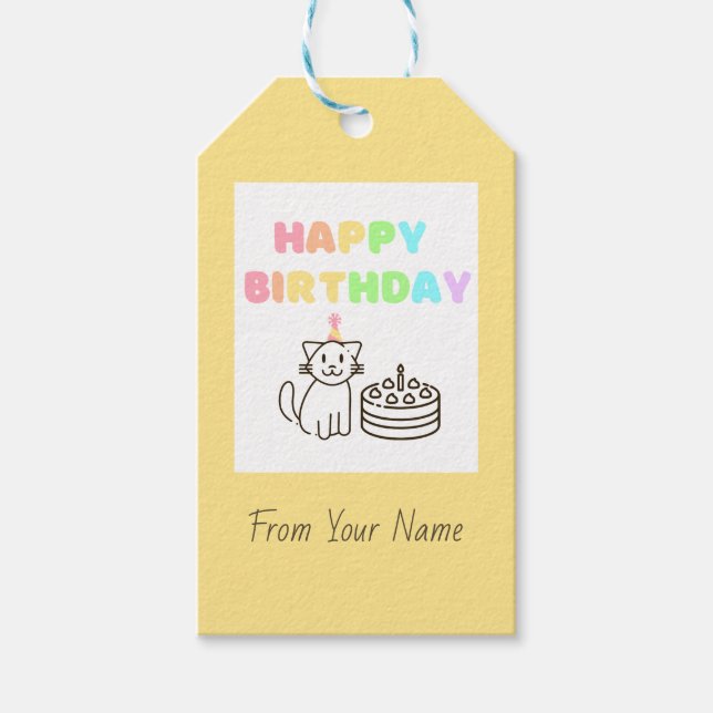 Rainbow Cat & Happy Birthday Gift Tags  (Front)