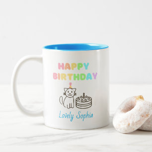 Rainbow&Cat Happy Birthday Two-Tone Coffee Mug