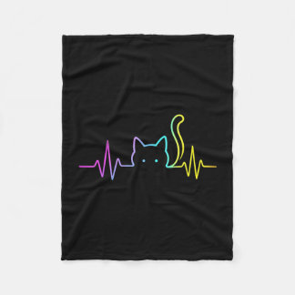 Rainbow cat heartbeat fleece blanket