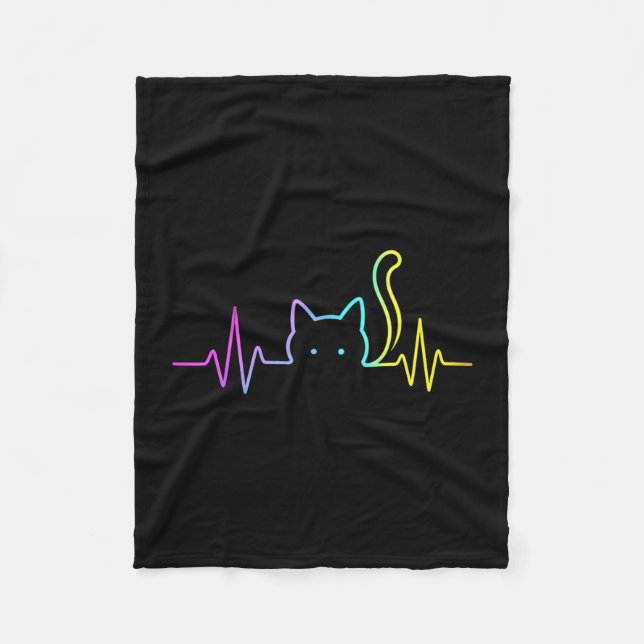 Rainbow cat heartbeat  fleece blanket (Front)